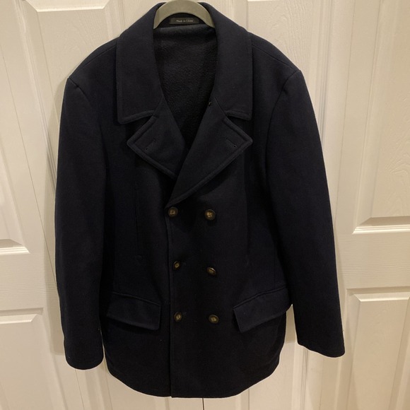 Lauren Ralph Lauren Wool Blend Peacoat Women 44 L Blue Button Down Quilt Lined